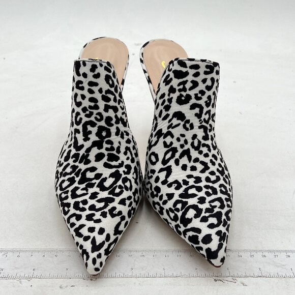 FOWT White Leopard Print Side V Cut Pointed Toe High Stiletto Heel Backless Mule - Picture 3 of 8